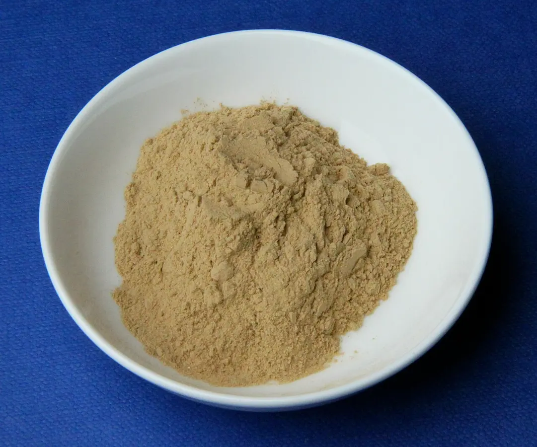 Argila em pó num prato branco, pronta para preparar a máscara facial