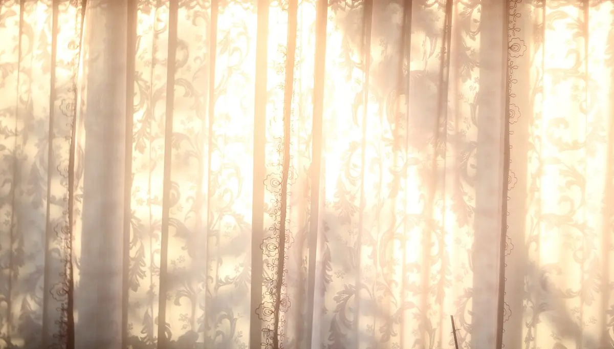 Sol da manhã atravessando uma cortina clara e iluminando o quarto